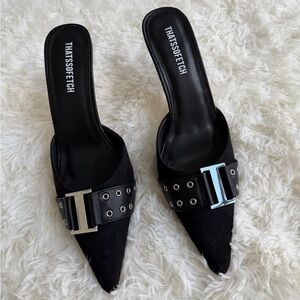 Thatsofetch Black Women's Mules with Silver Accents